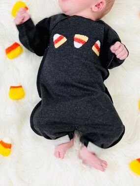 3m Monica + Andy Organic Cotton Fleece Candy Corn Moto Romper Dark Heather Gray